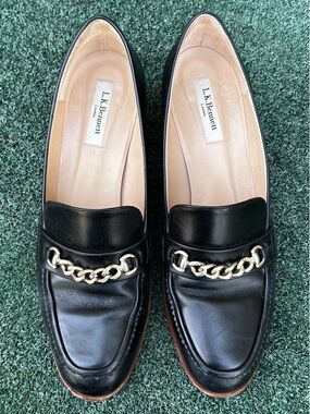 LK Bennett Retta Loafer Pump Leather Gold Chain Black 41